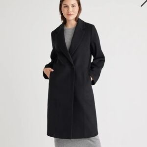 Quince Black Long Wool-Blend Single-Button Coat
